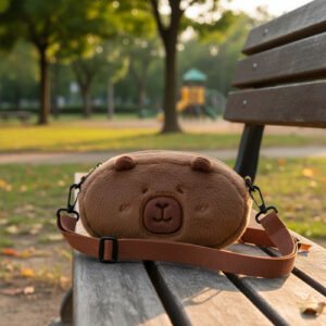 Morral Bandolera Infantil Carpibara 10 X 19 Cm Correa Marrón Lisa Negro