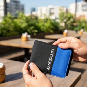 Billetera Hombre Poliester Pu Wanderlust Porta Tarjetas Negro Cuero Ecológico