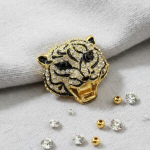 Prendedor Con Strass Tigre Animal Print Dorado Con Alfiler Dorado