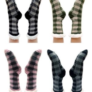 Cuatro Pares Pantumedias Termicas Corderito Antideslizantes Surtidas Cuadros Unico