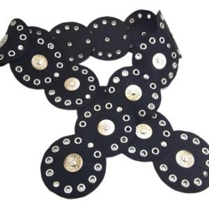 Cinturon Ancho Faja De Gajos Eco Cuero Circulos Negro 8,5 Cm