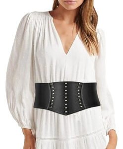 Corset Cinturon Cuero Ecologico Elastico Remaches Tachas Negro Único