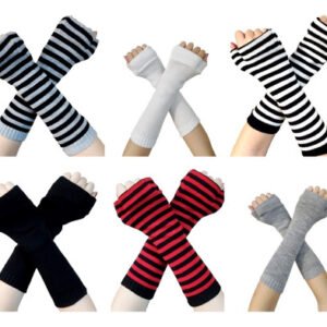 Guantes Mitones Manguitas Lana Largos Sin Dedos Set 6 Pares Negro/rojo Rayas