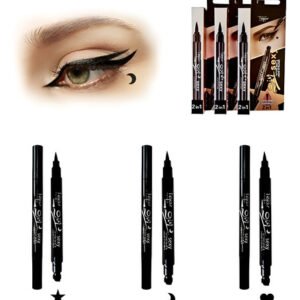 Delineador Ojos Negro Fibra + Sello Tatoo Set De 3 Unidades Negro Mate