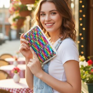 Billetera Fichero Monedero Eco Cuero Lentejuelas Reversible Multicolor Lentejuelas