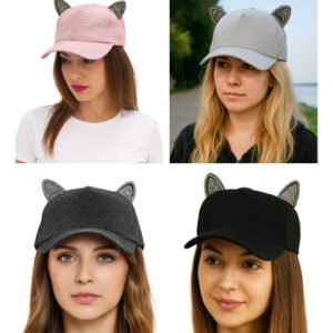Set X 4 Gorras Gorro Visera Orejas Gatito Brillos Regulable Surtidos Unico Lisa