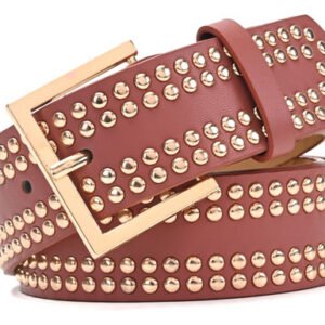 Cinturon Dama Skora Eco Cuero Con Remaches Dobles Dorados