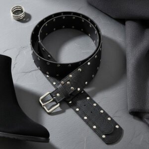 Cinturon Ancho Faja Con Tachas Mujer Eco Cuero Negro 6 Cm Negro Lisa 100