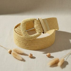 Cinturon Rafia Yute Elastizado Hebilla Pasador Forrada 48 Mm Hueso Lisa 102