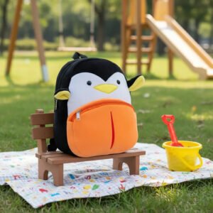 Mochila Infantil Para Jardin Animales 29 X 25cm Con Bolsillo Negro Pinguino