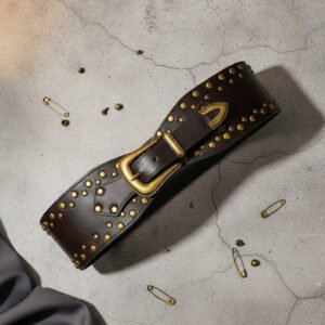 Faja Corset Cinturon Ancho Eco Cuero Tachas Y Puntera 8 Cm. Chocolate Lisa 160057 90