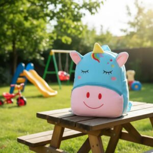 Mochila Infantil Jardin Animales 21 X 26 Cm Con Bolsillo Celeste Unicornio