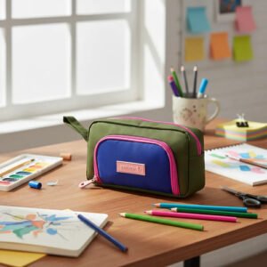 Cartuchera Escolar Dos Cierres Trendy 13 X 22 Cm Acolchada Verde Musgo 30246