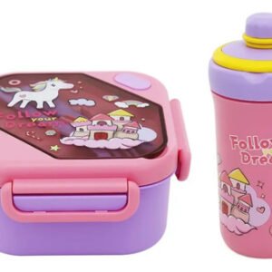 Set Vianda Lunchera + Vaso + Cubiertos Trendy 14 X 14 X 8 Cm Rosa/lila 30431