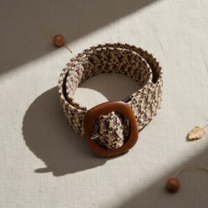 Cinturon Rafia Yute Elastizado Hebilla De Madera 5 Cm Multicolor Geométrico 108