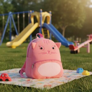 Mochila Infantil Jardin Animales 21 X 26 Cm Con Bolsillo Rosa Gato