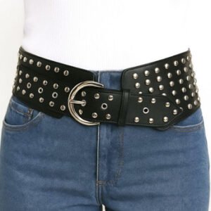 Faja Corset Cinturon Ancho Eco Cuero Con Tachas 9 Cm. Mujer Negro Lisa 97