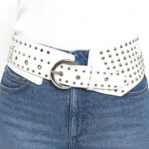 Faja Corset Cinturon Ancho Eco Cuero Con Tachas 9 Cm. Mujer Blanco Lisa 97