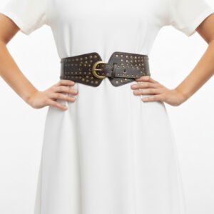 Faja Corset Cinturon Ancho Eco Cuero Con Tachas 9 Cm. Mujer Chocolate Lisa 97